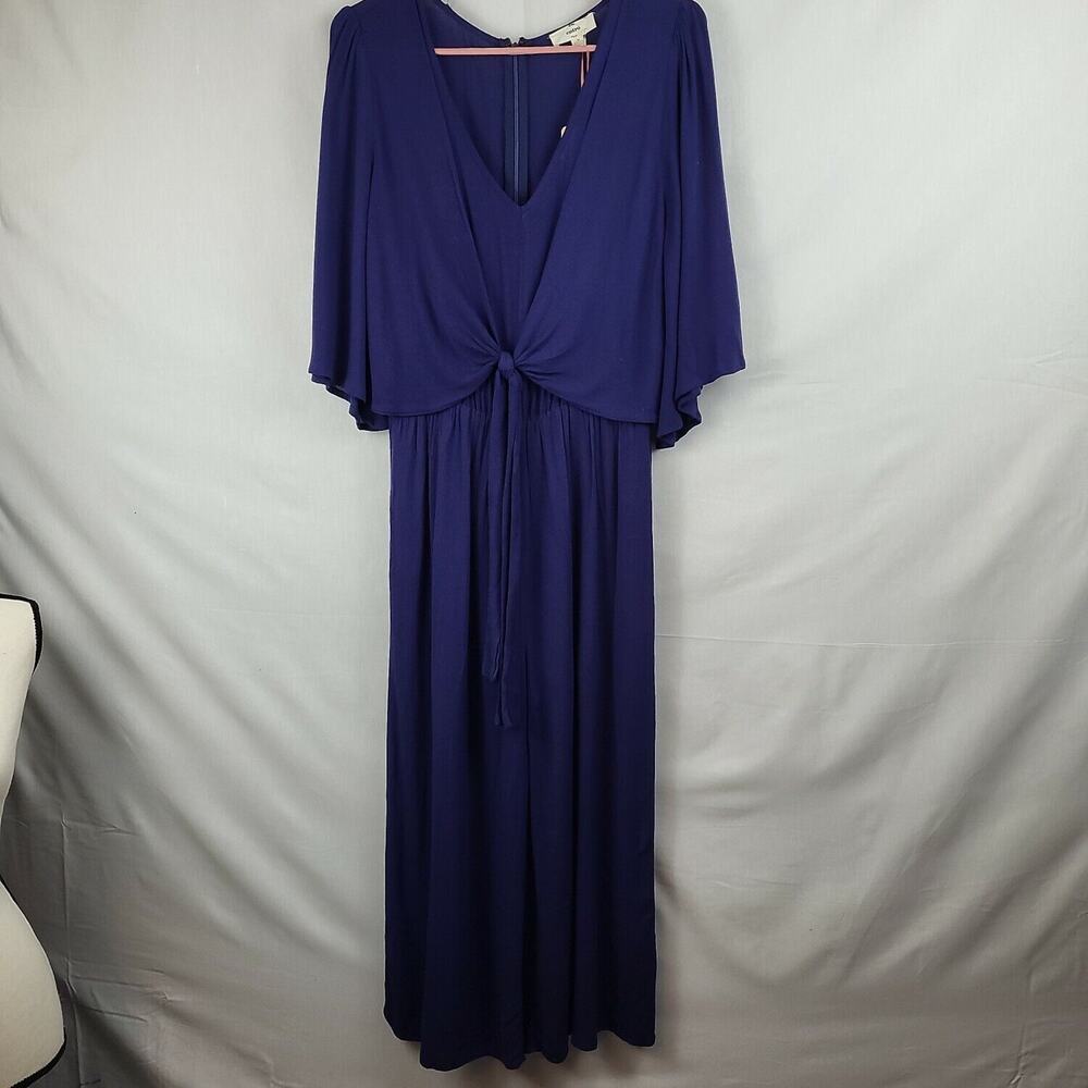 Entro Womens Blue 3/4 Sleeve V Neck Front Knot One Piece Pantsuit Size Medium